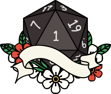 Retro Dövme Biçimi Doğal Bir d20 zar bir insan tarafından çizildi