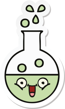 Bir insan tarafından çizilmiş şirin bir çizgi film test tüpünün çıkartması.