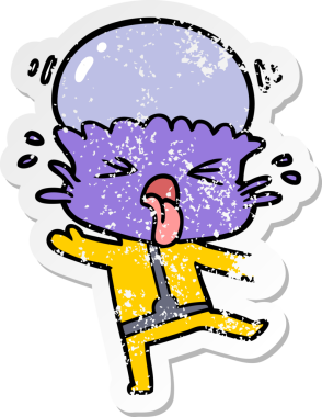 Bir insan tarafından çizilmiş garip bir uzaylı çizgi filminin sıkıntılı çıkartması.