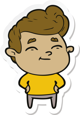 Bir insan tarafından çizilmiş mutlu bir çizgi film karakterinin çıkartması.