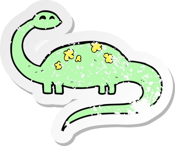 Bir insan tarafından çizilmiş karikatür dinozorun gerilimli çıkartması.