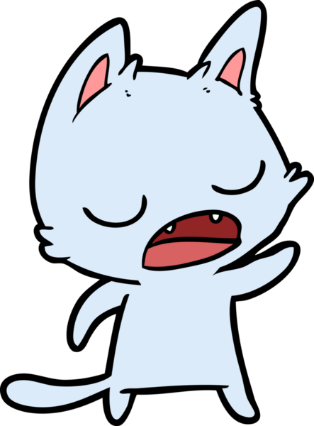 Bir insan tarafından çizilmiş konuşan kedi çizgi filmi.