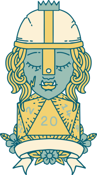 Retro Dövme Tarzı Yarı Ork Dövüşçüsü Bir insan tarafından çizilmiş doğal yirmi zar atışıyla