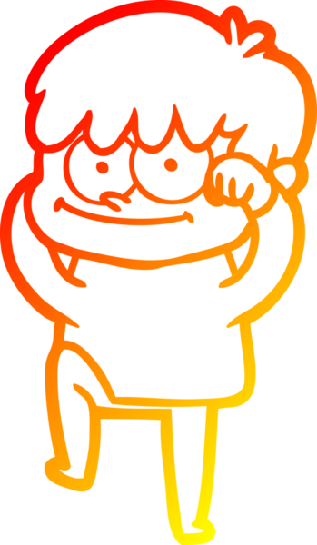 Bir insan tarafından çizilmiş mutlu bir çizgi film karakteri çizimi.