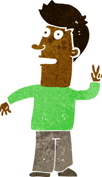 Çizgi filmci bir insan tarafından çizilmiş barış işareti yapıyor.