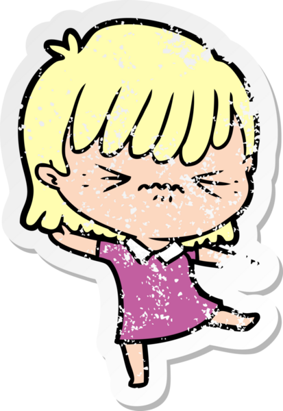 Bir insan tarafından çizilmiş kızgın bir karikatür kızının sıkıntılı çıkartması.