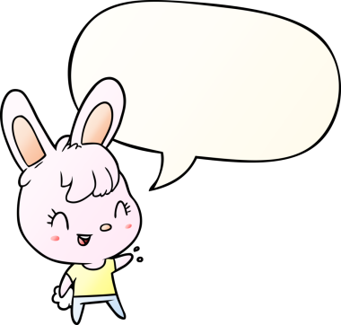 Bir insan tarafından çizilmiş, tatlı çizgi film tavşanı konuşma baloncuğu gibi.