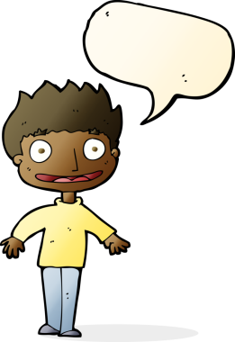 Bir insan tarafından çizilmiş konuşma balonu olan heyecanlı bir çocuk.