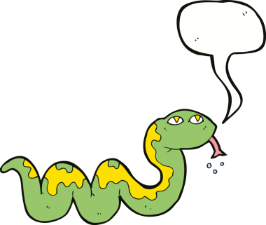 Bir insan tarafından çizilmiş konuşma balonlu çizgi film yılanı.