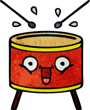 Bir insan tarafından çizilmiş eski grunge desenli davul karikatürü.