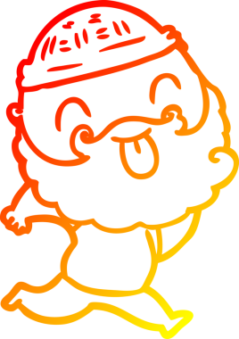 Bir insan tarafından çizilmiş sakallı, koşan bir adamın sıcak çizgi çizimi.