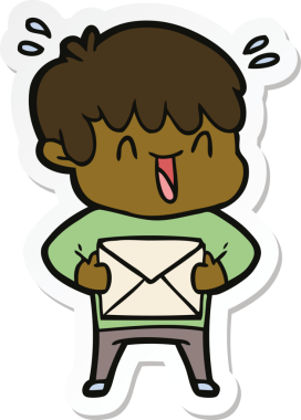 Bir insan tarafından çizilmiş, gülen bir çocuğun çıkartması.