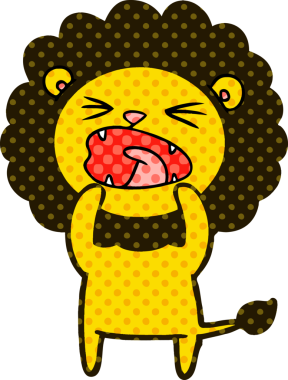 Bir insan tarafından çizilmiş çizgi film aslanı.