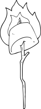 Bir insan tarafından çizilmiş siyah beyaz bir çizgi film. Kızarmış lokum.