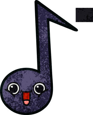 Bir insan tarafından çizilmiş müzikal notanın retro grunge desen karikatürü