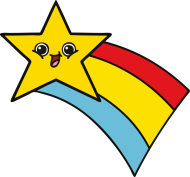 Bir insan tarafından çizilmiş kayan gökkuşağı yıldızı karikatürü.