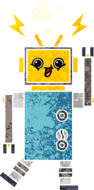 Bir insan tarafından çizilmiş bir robotun retro çizim tarzı karikatürü