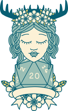 Retro Dövme Tarzı İnsan Druid Bir insan tarafından çizilmiş doğal 20 rulo ile