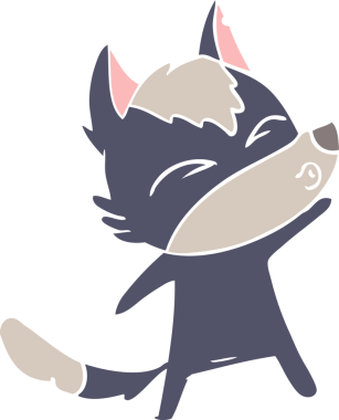 Bir insan tarafından çizilmiş düz renkli çizgi film kurt suratı.