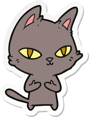 Bir insan tarafından çizilmiş çizgi film kedisinin çıkartması.