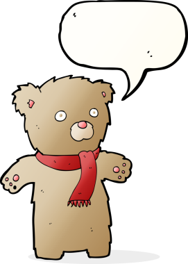 Bir insan tarafından çizilmiş konuşma balonlu oyuncak ayı.