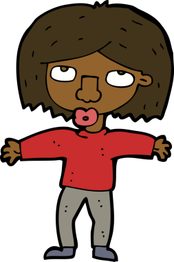 Bir insan tarafından çizilmiş yukarı bakan çizgi film kızı.