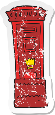 Bir insan tarafından çizilmiş bir İngiliz karikatür posta kutusunun gerilimli yapıştırması.