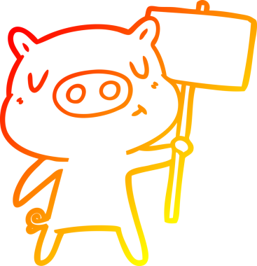 Bir çizgi film içeriği domuz işaret direğinin sıcak gradyan çizimi; bir insan tarafından çizilmiş işaret