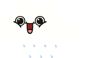 Bir insan tarafından çizilmiş bir yağmur bulutunun düz renkli retro karikatürü