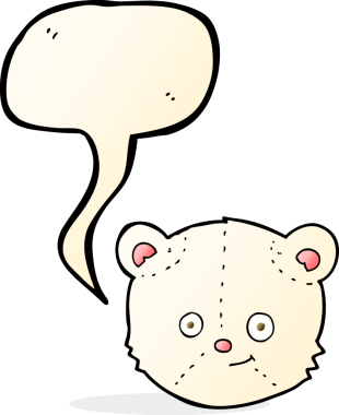 bir insan tarafından çizilmiş konuşma balonlu kutup ayısı kafası.