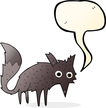 Bir insan tarafından çizilmiş konuşma balonlu komik küçük kurt.