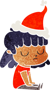 Bir insan tarafından çizilmiş Noel Baba şapkası giyen kayıtsız bir kadının el çizimi karikatürü.