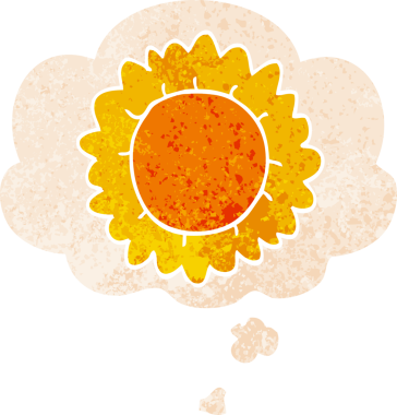 Düşünce baloncuğu ve grunge desenli karikatür çiçeği bir insan tarafından çizilmiş.