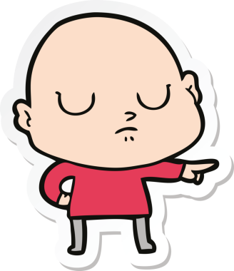 Bir insan tarafından çizilmiş kel bir adamın çıkartması.