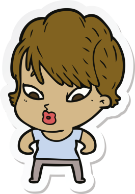 Bir insan tarafından çizilmiş bir karikatür kadının çıkartması.