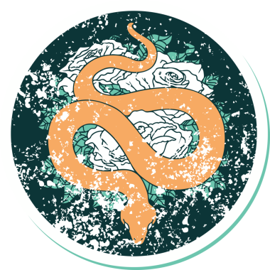 Bir insan tarafından çizilmiş yılan ve güllerin sembolik dövmesi.