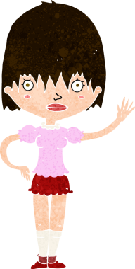 Bir insan tarafından çizilmiş, el sallayan bir kadın.