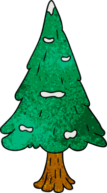 El çizimi çizgi film karalaması. Bir insan tarafından çizilmiş tek bir kar ağacı.