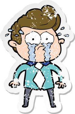 Bir insan tarafından çizilmiş ağlayan bir karikatür çıkartması.