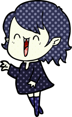 Bir insan tarafından çizilmiş mutlu vampir kız çizgi filmi.