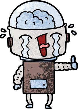 çizgi film ağlayan robot bir insan tarafından çizilmiş jestler yapıyor.