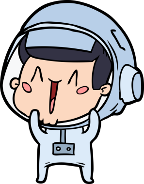 Bir insan tarafından çizilmiş mutlu astronot çizgi filmi.