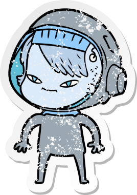 Bir insan tarafından çizilmiş karikatür astronot kadının sıkıntılı çıkartması.