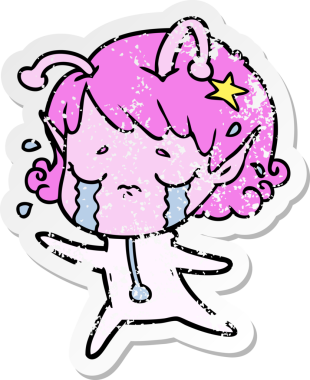 Bir insan tarafından çizilmiş, ağlayan uzaylı bir kızın sıkıntılı çıkartması.