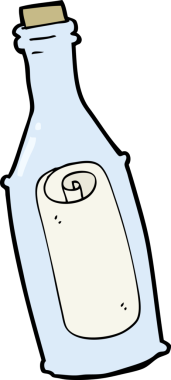 Şişede bir insan tarafından çizilmiş çizgi film mesajı.