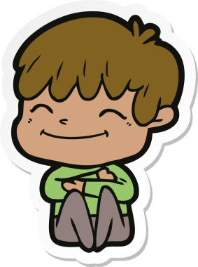 Bir insan tarafından çizilmiş mutlu bir çocuğun çıkartması.