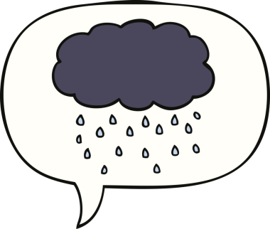 Bir insan tarafından çizilmiş konuşma baloncuğuyla yağmur yağıyor.
