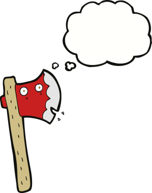 Bir insan tarafından çizilmiş düşünce balonlu bir balta.