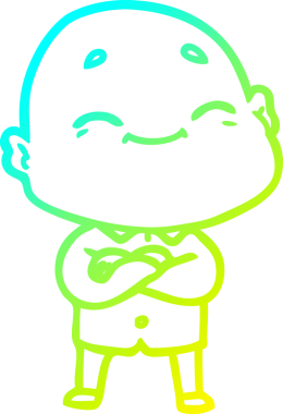 Bir insan tarafından çizilmiş, mutlu, kel bir adamın çizdiği soğuk çizgi.