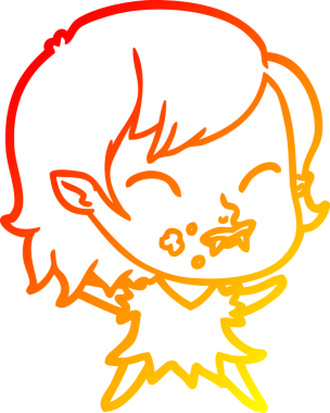 Bir insan tarafından çizilmiş yanağında kan olan vampir bir kızın çizgi film çizimi.